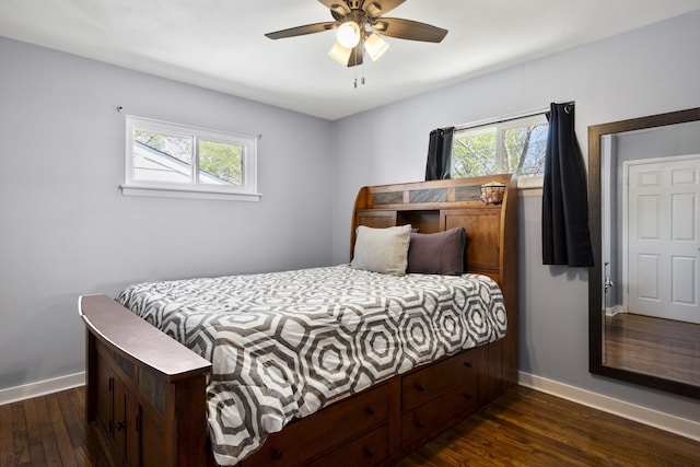 811 Snow St, Chattanooga, TN 37405 - bedroom featuring a ceiling fan, baseboards, dark wood-style floors, and multiple windows