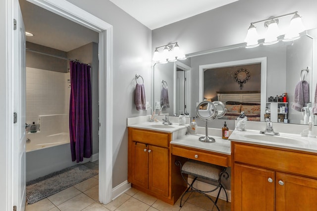 901 Haggard Rd, Ringgold, GA 30736 - bathroom with tile patterned floors, double vanity, and shower / bath combo