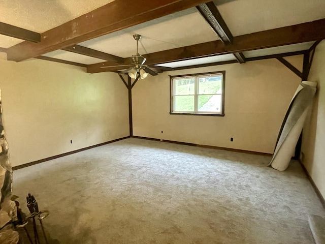 809 Chestnut Wood Ln, Chattanooga, TN 37421 - carpeted empty room featuring baseboards, beam ceiling, and ceiling fan