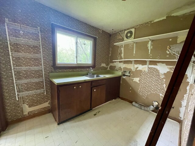 809 Chestnut Wood Ln, Chattanooga, TN 37421 - clothes washing area with hookup for a washing machine, a textured ceiling, a sink, wallpapered walls, and cabinet space