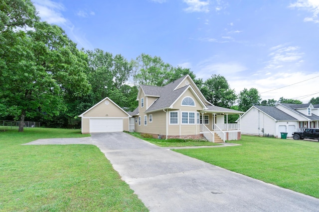 82 Andrew Rd, Ringgold, GA 30736 - view of front of property with an outdoor structure, a porch, a garage, and a front lawn