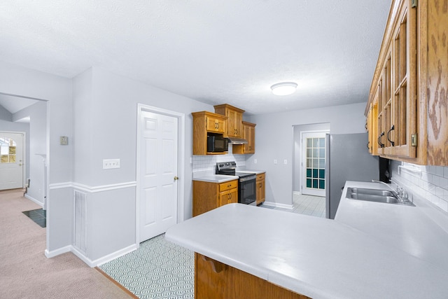 82 Andrew Rd, Ringgold, GA 30736 - kitchen featuring stainless steel range with electric stovetop, a sink, black microwave, and light carpet