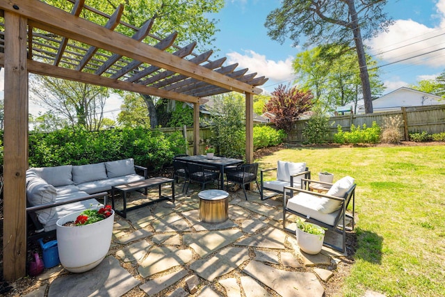1209 Highland Dr, Chattanooga, TN 37405 - view of patio / terrace featuring a fenced backyard, outdoor dining area, an outdoor hangout area, and a pergola