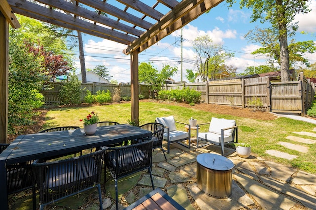 1209 Highland Dr, Chattanooga, TN 37405 - view of patio with a pergola, outdoor dining area, and a fenced backyard