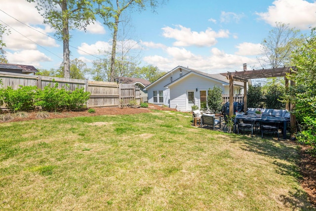 1209 Highland Dr, Chattanooga, TN 37405 - view of yard with a fenced backyard, an outdoor living space, and a pergola