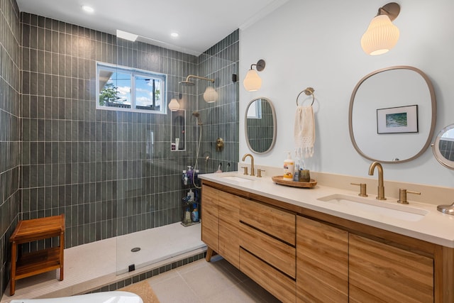 1209 Highland Dr, Chattanooga, TN 37405 - full bath with a walk in shower, tile patterned floors, double vanity, and a sink