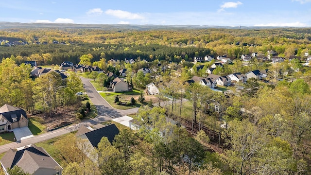 bird's eye view with a forest view and a residential view
