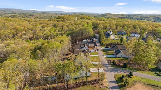 bird's eye view featuring a view of trees and a residential view