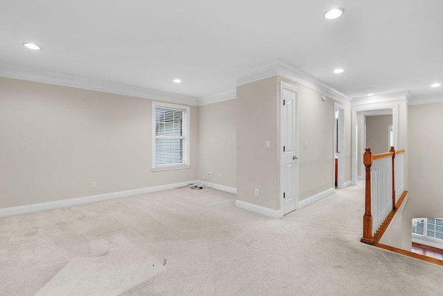 7111 River Run Dr, Chattanooga, TN 37416 - spare room featuring crown molding, baseboards, recessed lighting, and light carpet