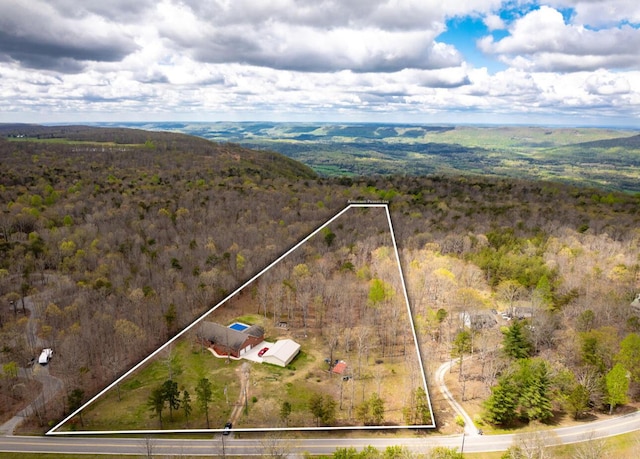 aerial view featuring a forest view