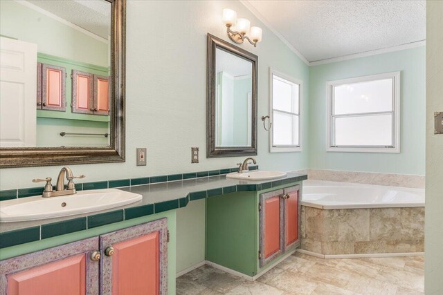 255 Bible Gulf Rd, Menlo, GA 30731 - full bath with crown molding, double vanity, a sink, and a textured ceiling