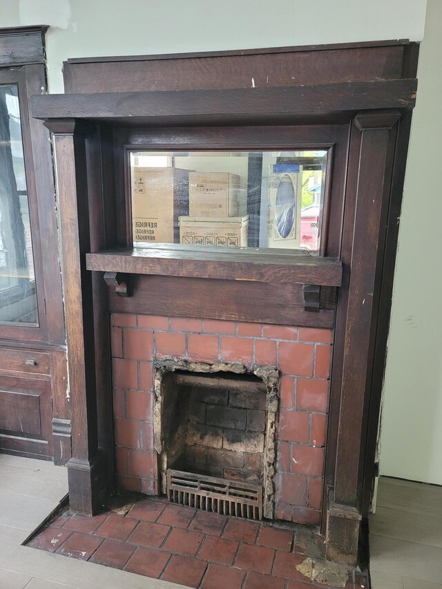 interior details featuring a fireplace