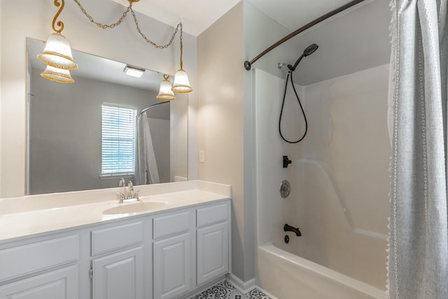 bathroom with shower / bath combo and vanity