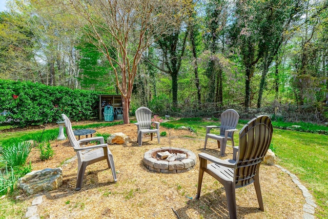 view of yard featuring a fire pit