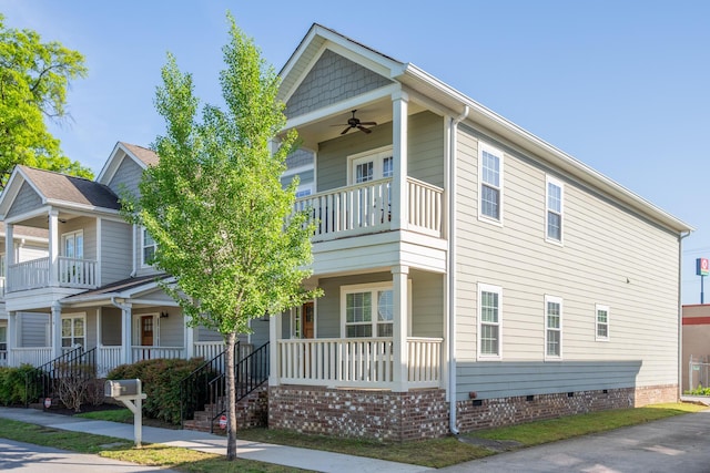 114 W 19th St, Chattanooga, TN 37408 - view of front of home with a ceiling fan, a balcony, covered porch, and crawl space