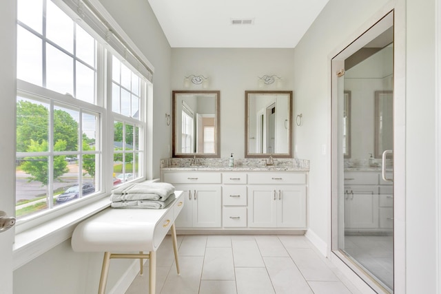 114 W 19th St, Chattanooga, TN 37408 - full bathroom featuring double vanity, tile patterned floors, visible vents, and a sink
