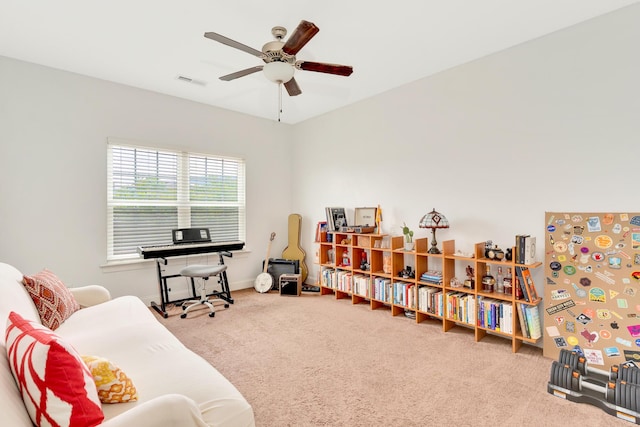 114 W 19th St, Chattanooga, TN 37408 - living area with ceiling fan, carpet floors, and visible vents