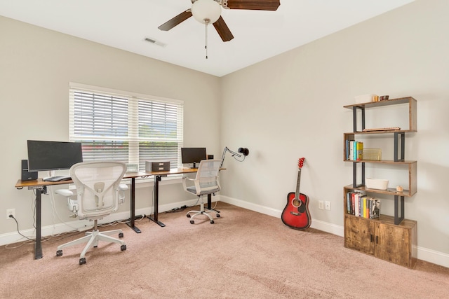 114 W 19th St, Chattanooga, TN 37408 - office area with carpet flooring, visible vents, baseboards, and a ceiling fan