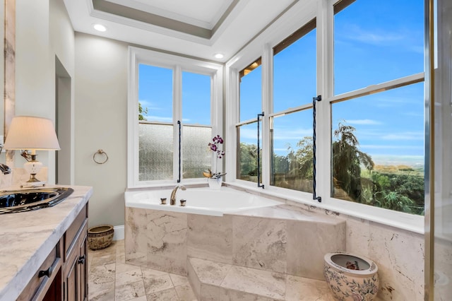 381 E View Dr, Chattanooga, TN 37404 - full bath featuring a garden tub, vanity, ornamental molding, and recessed lighting