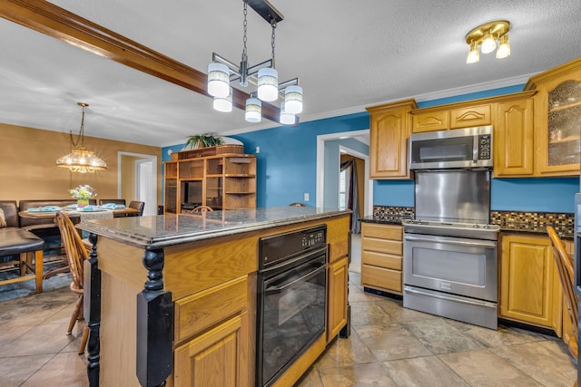 6434 Waconda Point Rd, Harrison, TN 37341 - kitchen featuring pendant lighting, glass insert cabinets, ornamental molding, a chandelier, and stainless steel appliances
