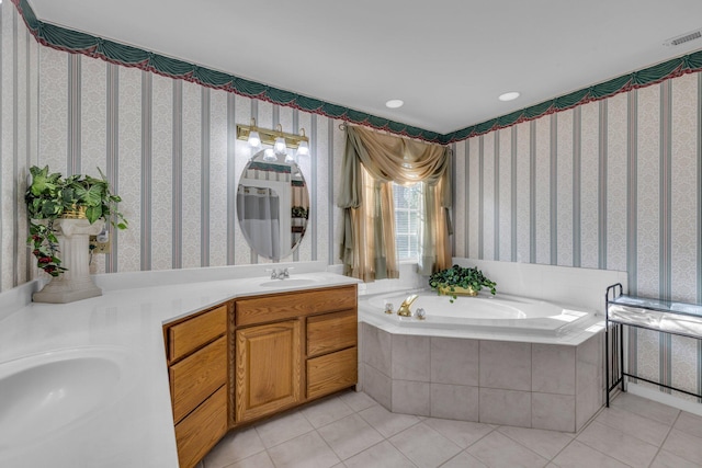 6434 Waconda Point Rd, Harrison, TN 37341 - full bathroom featuring a sink, tile patterned floors, a bath, and wallpapered walls