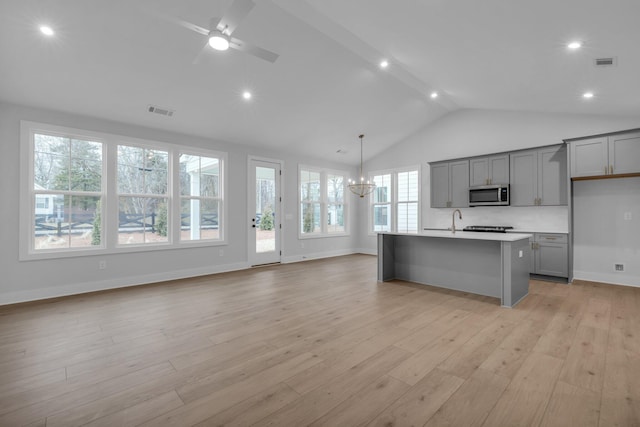 2544 Butlers Green Cir Lot 4, Chattanooga, TN 37421 - kitchen with visible vents, stainless steel microwave, gray cabinetry, and light countertops