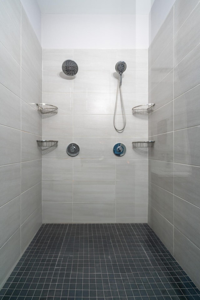 full bathroom featuring tile patterned floors and tiled shower