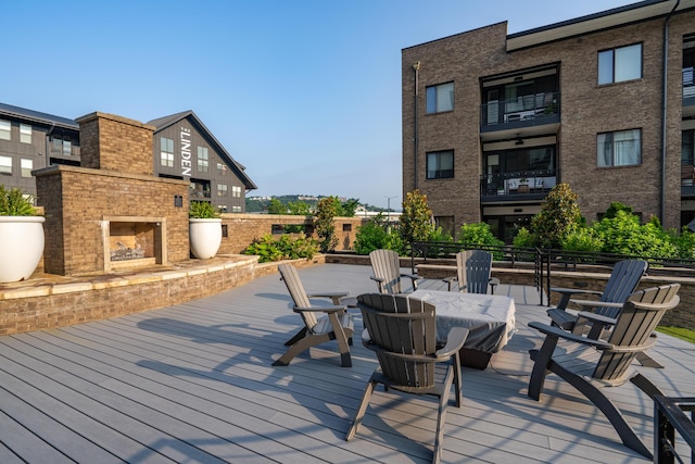200 Manufacturers Rd Apt 727, Chattanooga, TN 37405 - wooden terrace with an outdoor brick fireplace