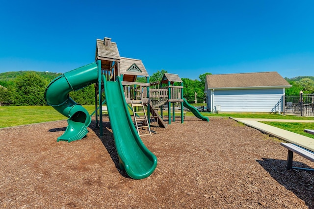 community play area featuring fence