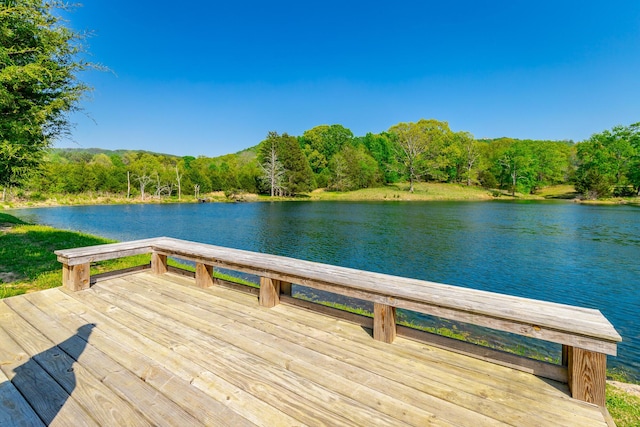 view of dock featuring a view of trees and a water view