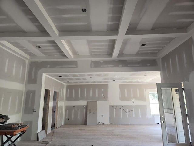 10597 Brownspring Dr Unit 115, Apison, TN 37302 - hall featuring wood finished floors, coffered ceiling, and beamed ceiling