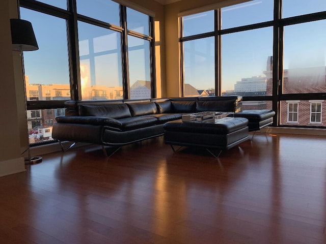 129 Walnut St Unit 322, Chattanooga, TN 37403 - living room with wood finished floors, a view of city, and a wall of windows