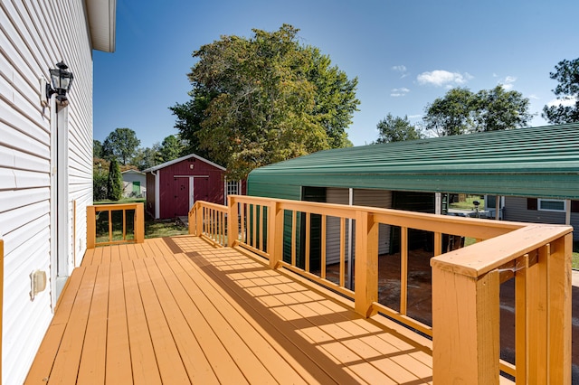 deck with an outdoor structure and a storage unit