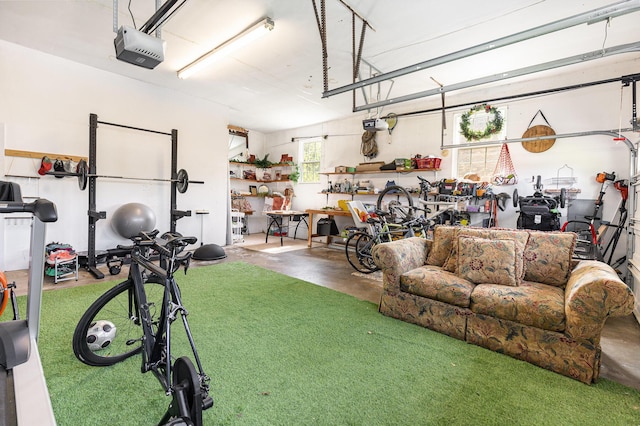 garage with a garage door opener