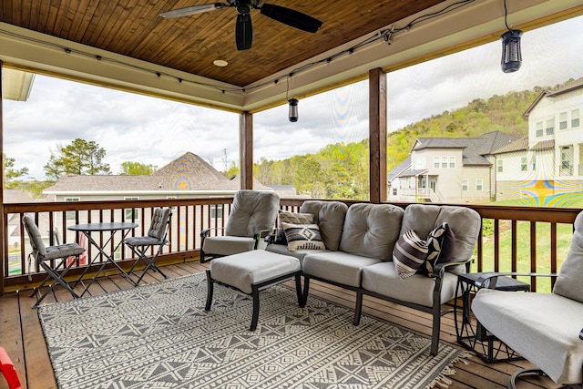 9876 Trestle Cir, Ooltewah, TN 37363 - deck featuring an outdoor living space and a ceiling fan