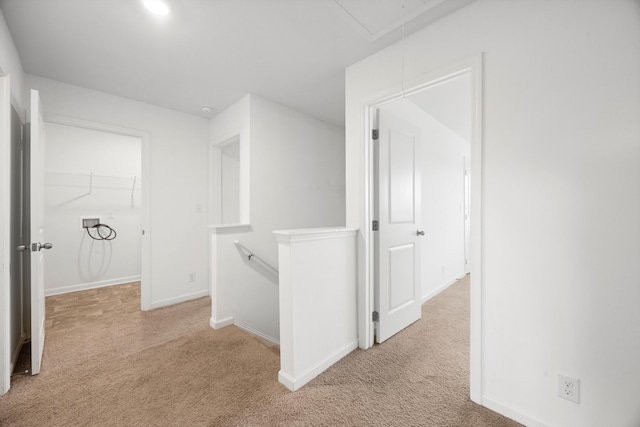 127 Huntley Meadows Dr, Rossville, GA 30741 - hall with attic access, baseboards, carpet flooring, and an upstairs landing