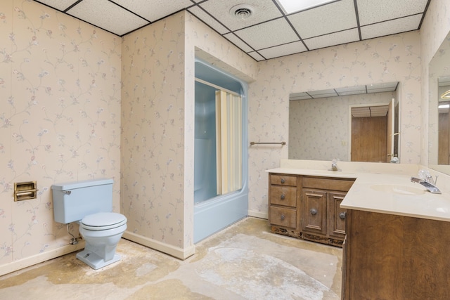 401 Laymons Rd, Hixson, TN 37343 - bathroom featuring vanity, visible vents, toilet, wallpapered walls, and baseboards