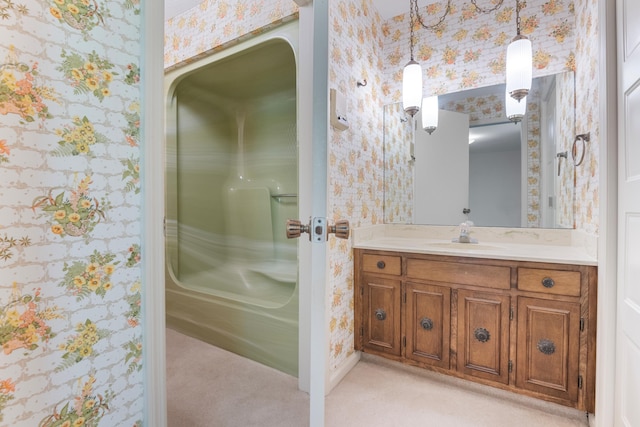 401 Laymons Rd, Hixson, TN 37343 - bathroom with vanity and wallpapered walls
