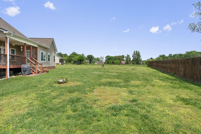 view of yard with fence and central AC unit