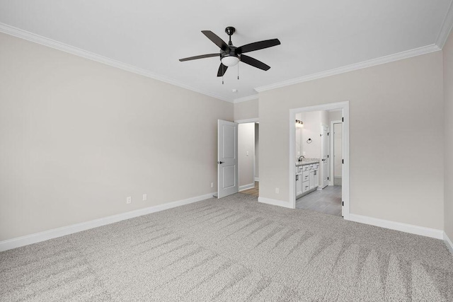 1555 Whisper Winds Ln Unit 44, Ooltewah, TN 37363 - unfurnished bedroom featuring crown molding, light carpet, ensuite bathroom, and a ceiling fan