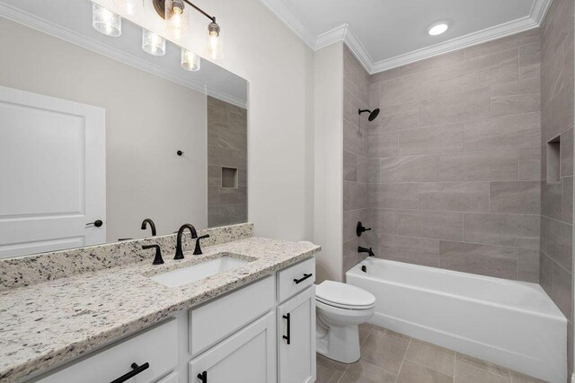 1555 Whisper Winds Ln Unit 44, Ooltewah, TN 37363 - bathroom with vanity, ornamental molding, shower / tub combination, and tile patterned flooring