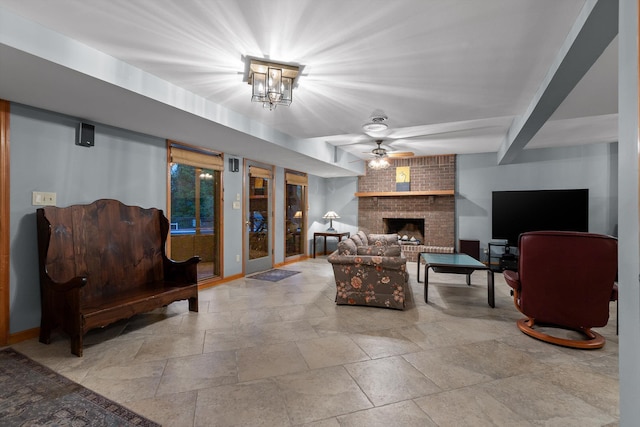 6500 Waconda Point Rd, Harrison, TN 37341 - living room featuring stone tile floors and a brick fireplace
