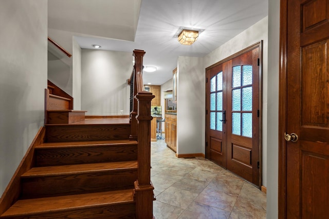 6500 Waconda Point Rd, Harrison, TN 37341 - foyer featuring stairway, baseboards, and french doors