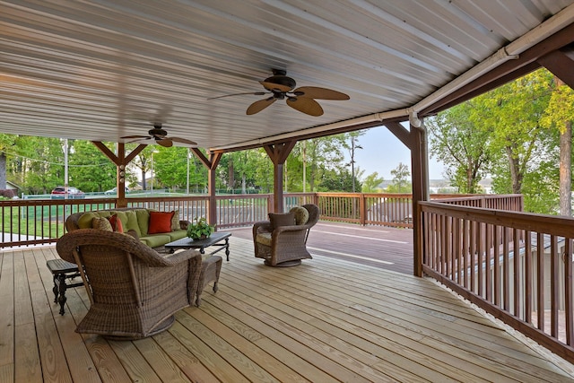 6500 Waconda Point Rd, Harrison, TN 37341 - wooden terrace featuring an outdoor living space and ceiling fan