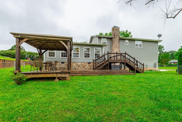 14 Hillcrest Ct, Ringgold, GA 30736 - rear view of house with a gazebo, a chimney, stairs, and a wooden deck