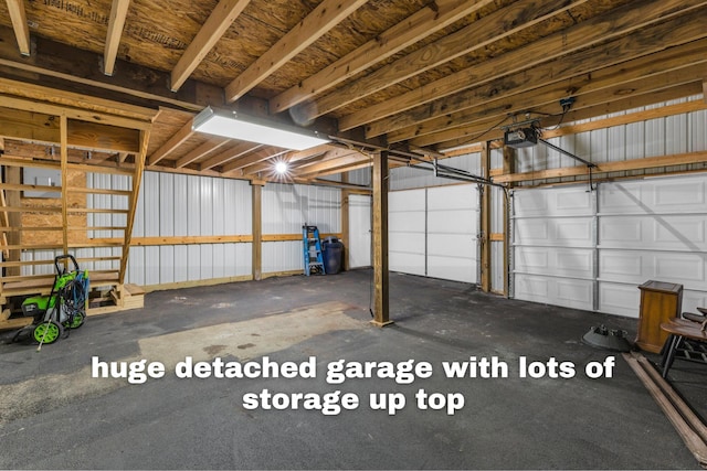 garage with a garage door opener
