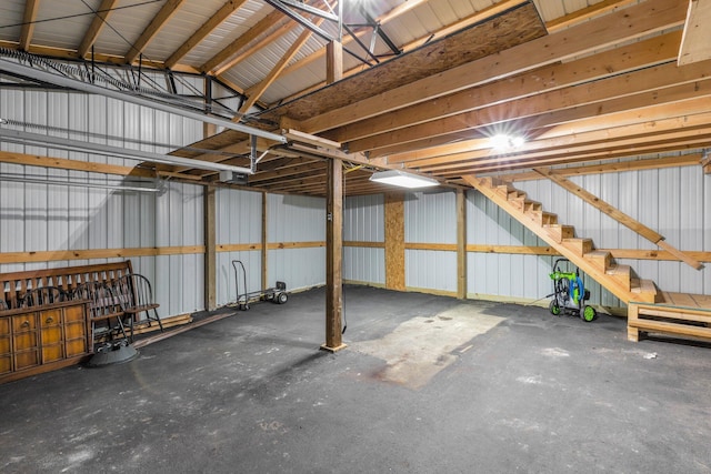 garage with metal wall