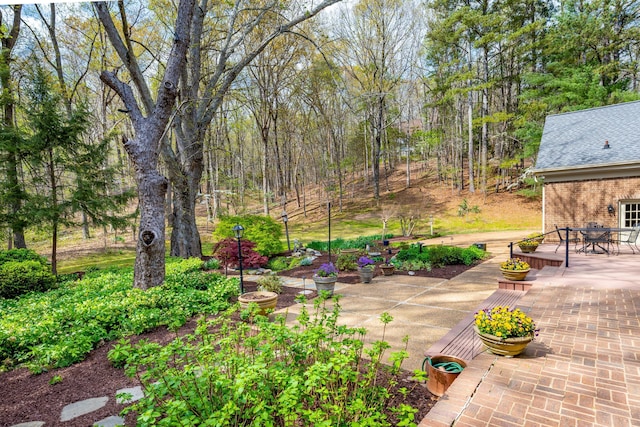 view of yard featuring a deck and a vegetable garden