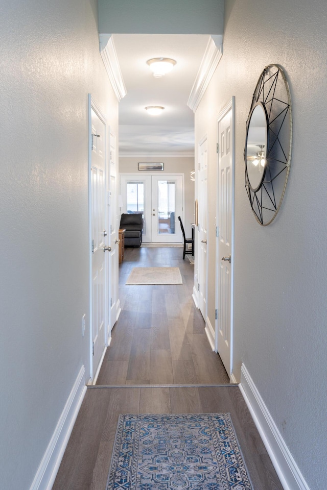 7845 Legacy Park Ct, Chattanooga, TN 37421 - corridor with crown molding, french doors, and wood finished floors
