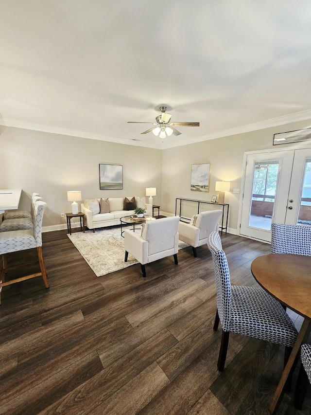 7845 Legacy Park Ct, Chattanooga, TN 37421 - living room with dark wood finished floors, ceiling fan, and crown molding